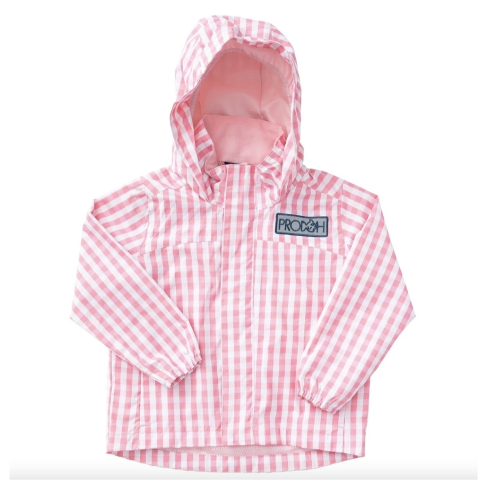 Prodoh Girl's Water and Wind Reflective Jacket in Flamingo Pink Gingham 12m